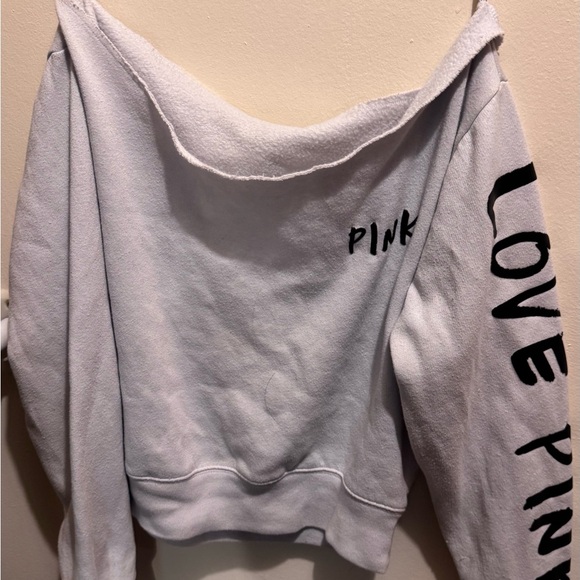 PINK Victoria's Secret Soft Light Blue off the shoulder sweatshirt - Picture 1 of 4
